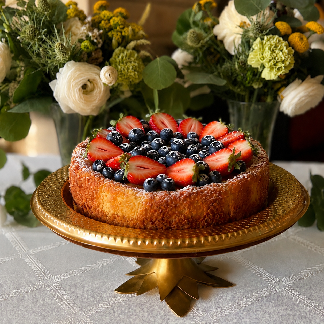 4th of July butter cake with strawberries and blueberries